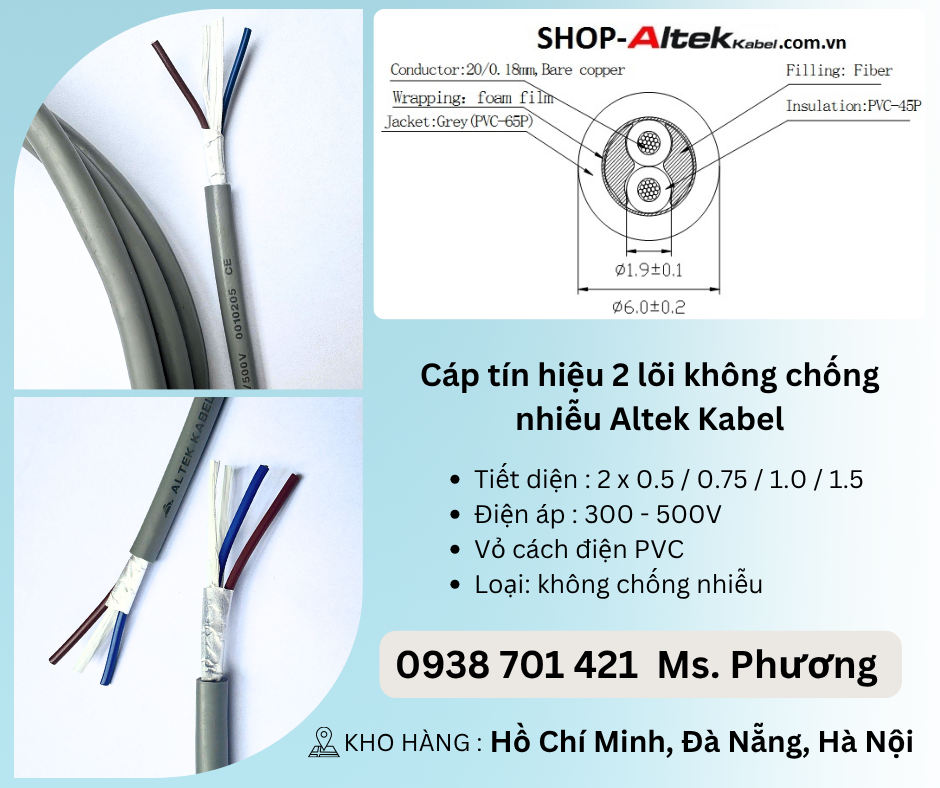 Cáp tín hiệu 2 lõi không chống nhiễu Altek Kabel tại Đà Nẵng, Hà Nội, Hồ Chí Min